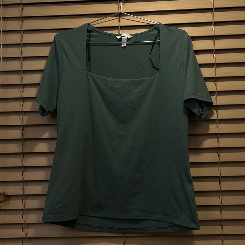 Women’s H&M XL Square Neck Green Slim Fit T Shirt